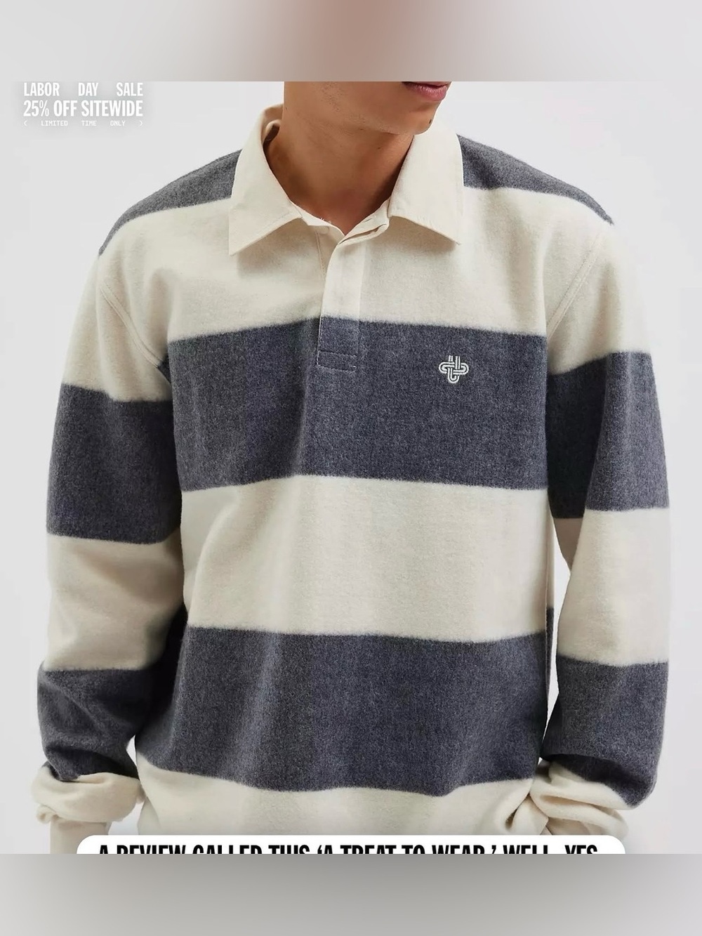 Urban Outfitters Striped Rugby Polo in Cream and Charcoal